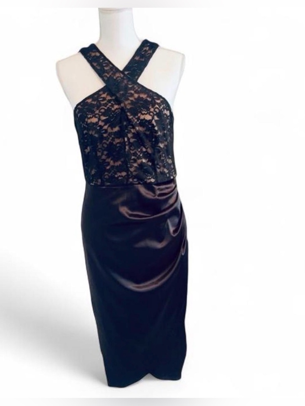 Grace Karin Black Lace Satin Midi Dress